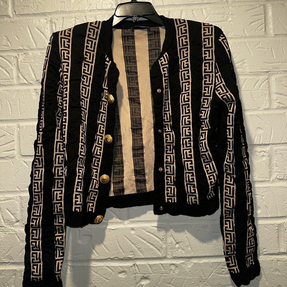 Balmain Monogram Pattern Wool Blend Button Cardigan Size 40 - Picture 5 of 16